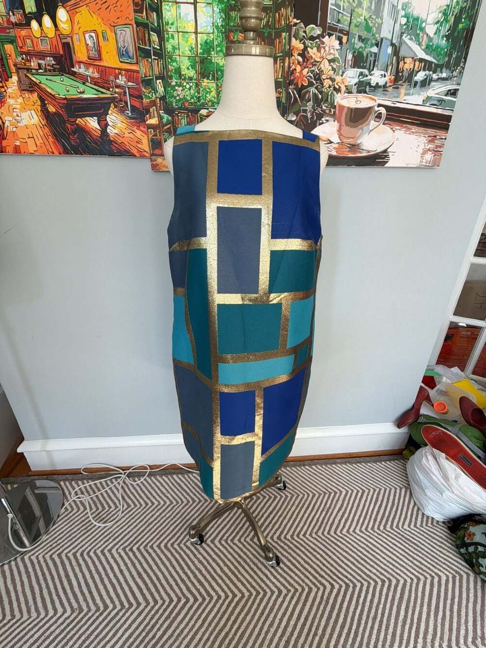 Trina Turk Creosote Metallic Colorblock Mini Shift Dress size 12